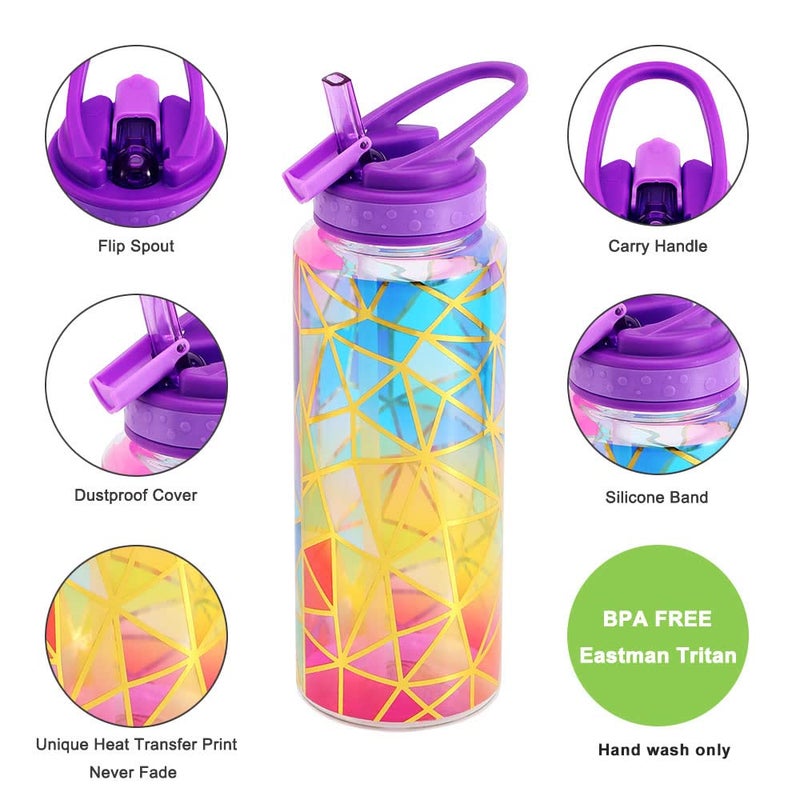 Home Tune Cute Water Bottle with Straw, BPA FREE Tritan &Leak Proof & Carry Handle & Pretty Design, 32oz/950ml (Mermaid) - Image 4